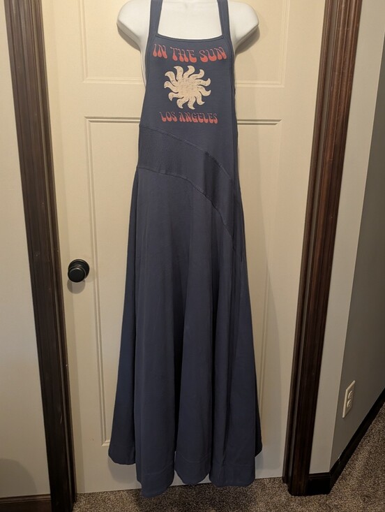 Free People Dresses & Skirts - Free People Navy Graphic Halter Maxi Dress